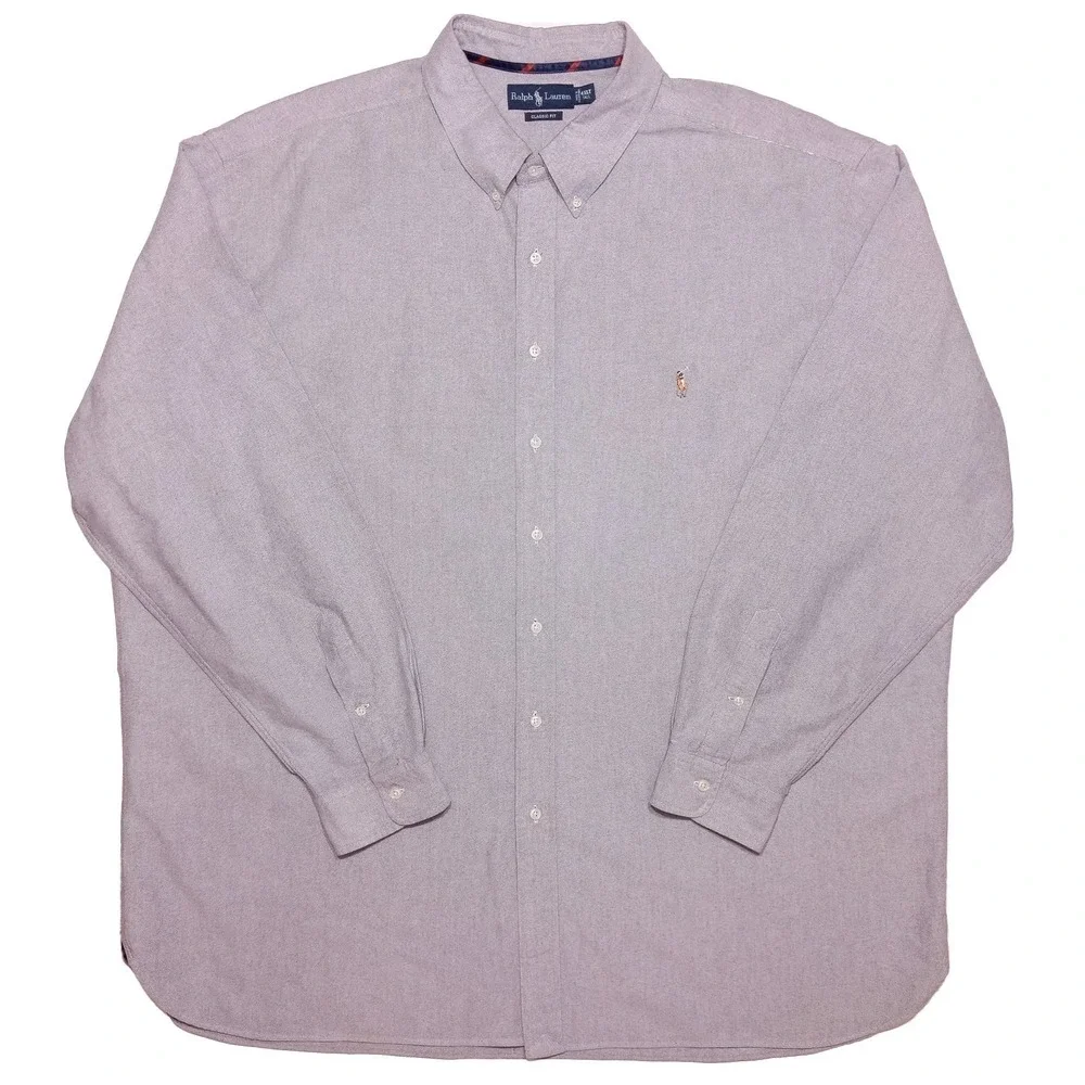 POLO RALPH‎ LAUREN Long Sleeve Button Shirt Solid Gray Blue 4XLT 4XL Tall